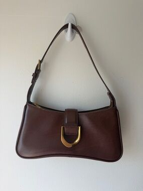 Charles & Keith Chocolate Brown Shoulder Bag with Gold Hardware